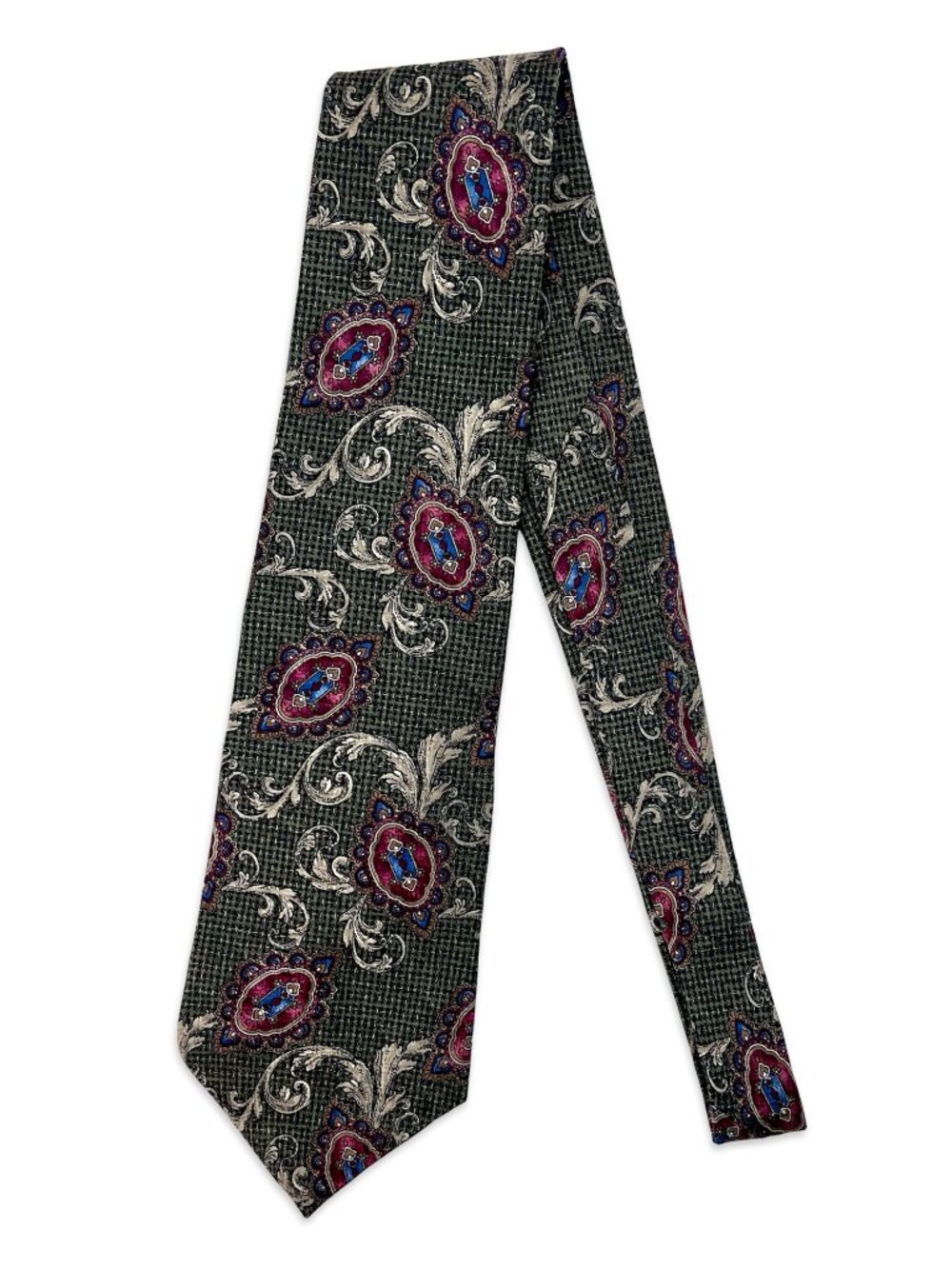 Morgan Hart Tie 100% Silk Vintage 90s Green Paisley